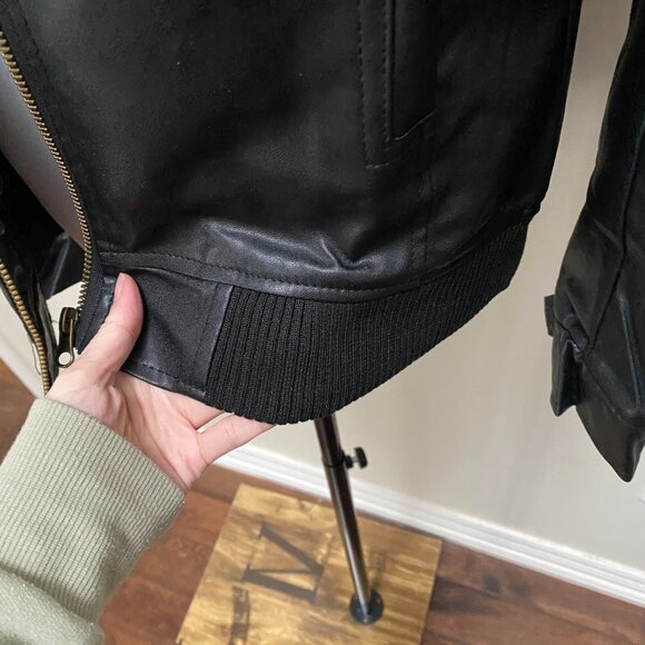 NWT Womens Black Faux Zip up side Pocket Leather Jacket - Picture 5 of 6